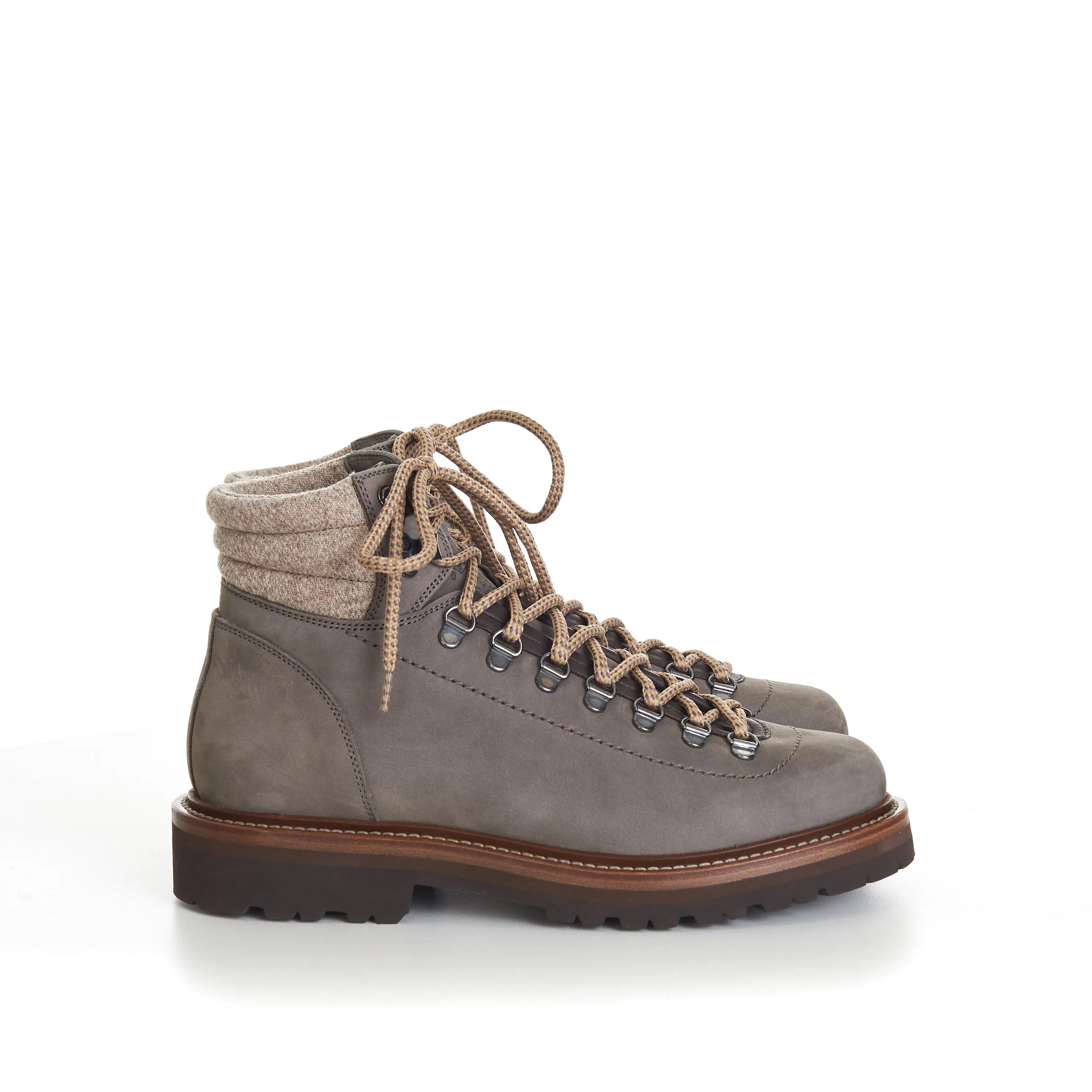 Nubuck Mountain-Style Boots With Wool Diagonal Insert