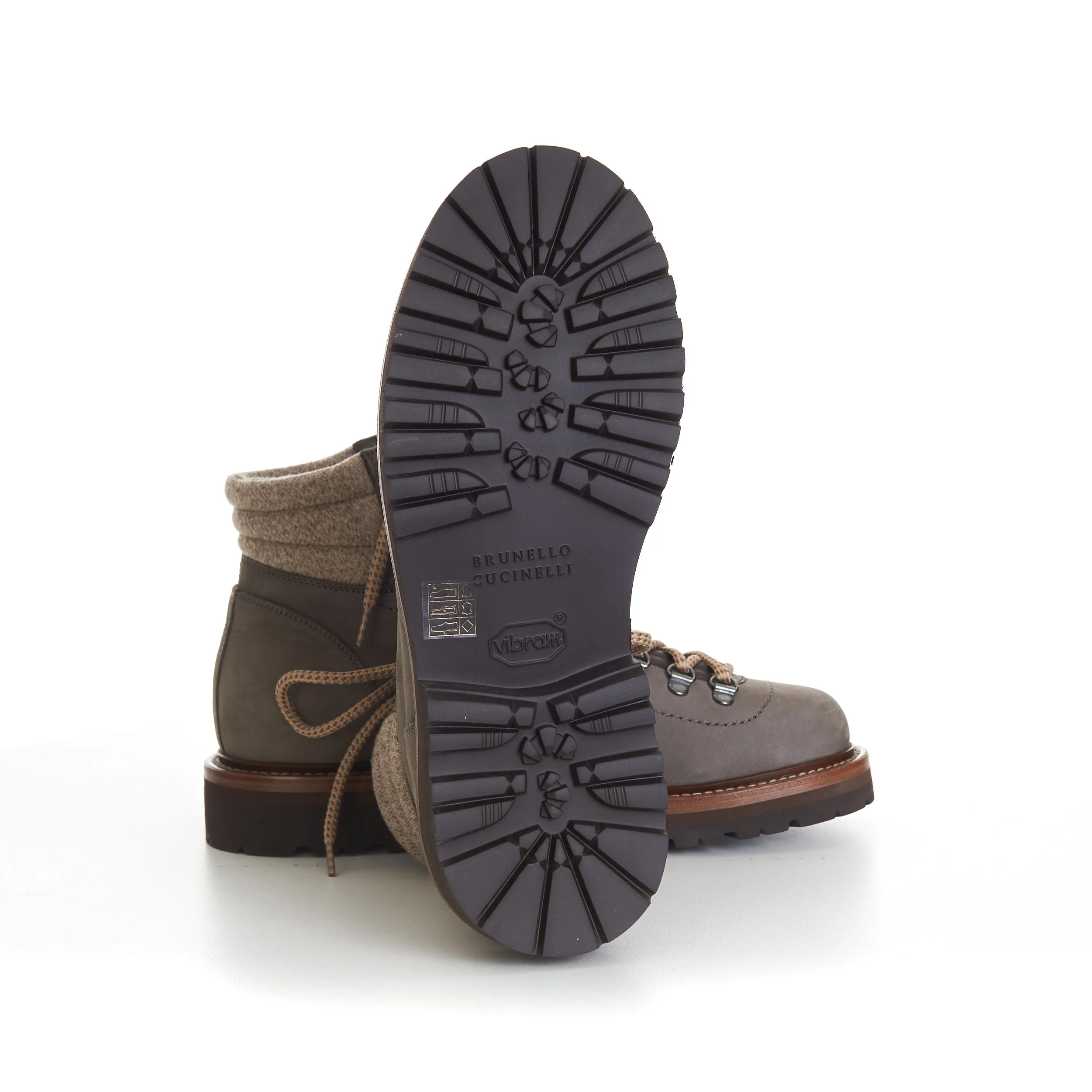 Nubuck Mountain-Style Boots With Wool Diagonal Insert