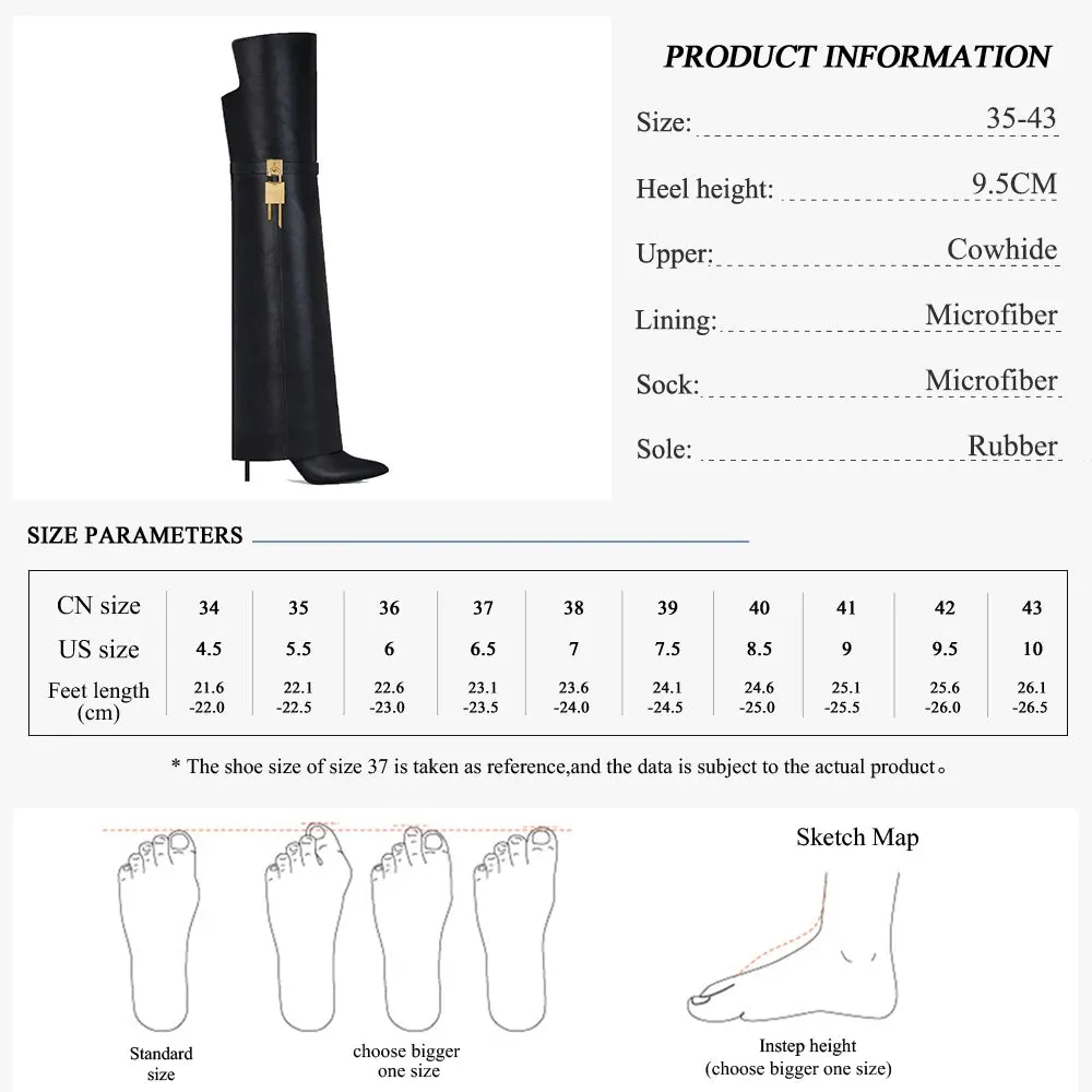 Over Knee Boots Pointed Toep Shark Lock Fold Boots