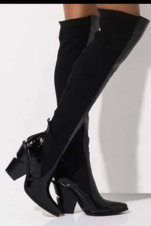 Over The Knee Stretch High Heel Boots - Black