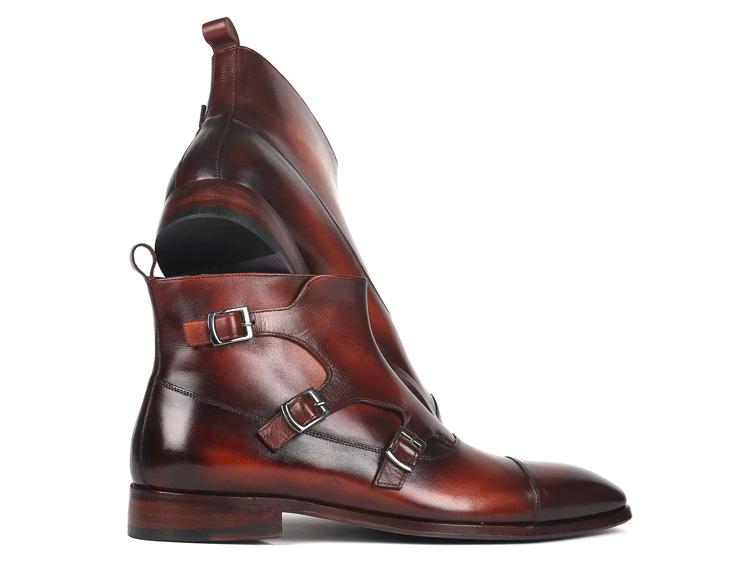 Paul Parkman Brown Leather Triple Monkstrap Boots