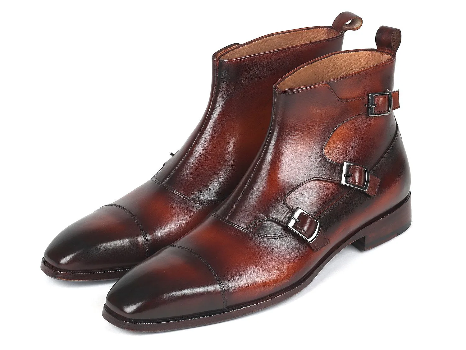 Paul Parkman Brown Leather Triple Monkstrap Boots