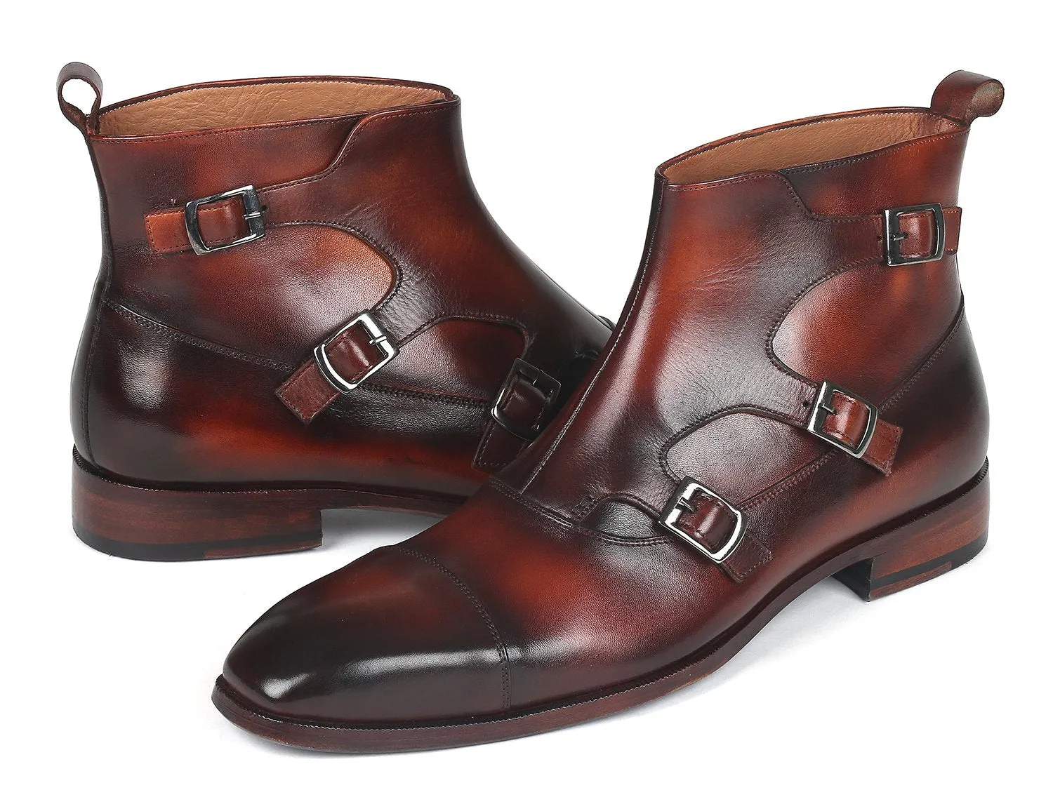 Paul Parkman Brown Leather Triple Monkstrap Boots