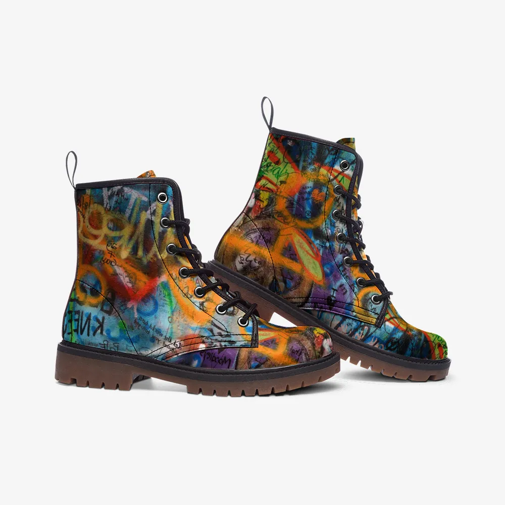 Peace Graffiti Lace Up Boots