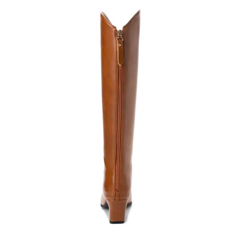 Petite Feet Pointy Chunky Mid Heel Long Boots MS210