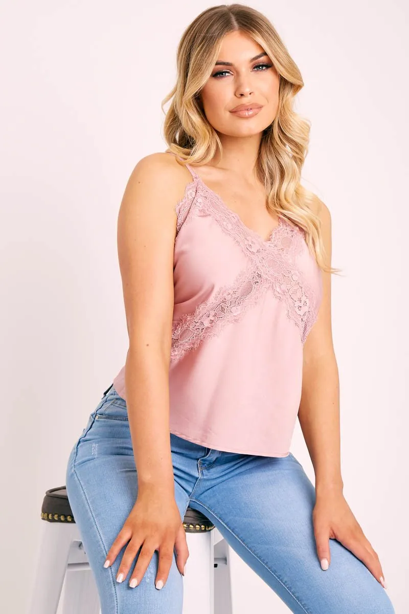Pink Lace Trim Cami Top - Analissa