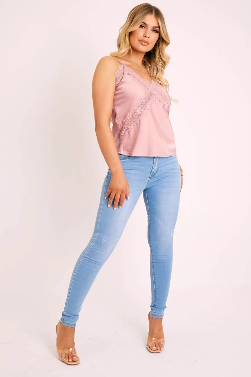 Pink Lace Trim Cami Top - Analissa