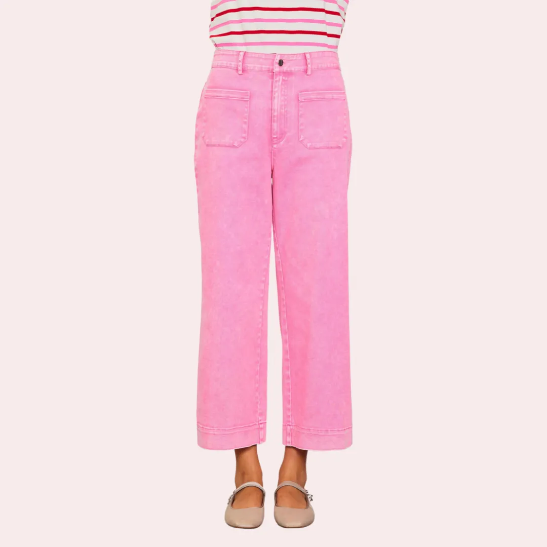 Pink twill wide leg jeans