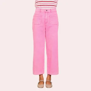 Pink twill wide leg jeans