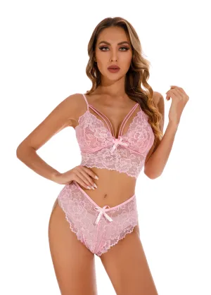Pink Women's Elegantly Embroidered - Sleepwear Lingerie Bodysuits with G-String