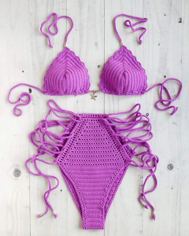 Pitaya Lace Up Highwaisted Swimsuit Crochet Beach Set