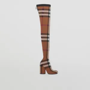 Plaid Elastic Over Knee Boots