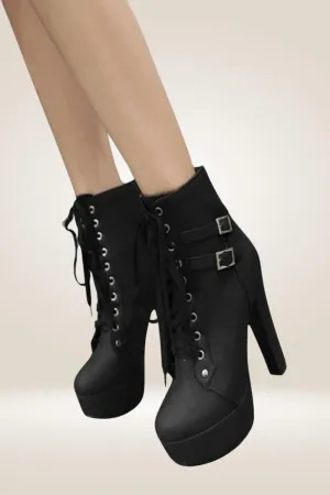 Platform Lace Up Ankle Biker Boots -Black