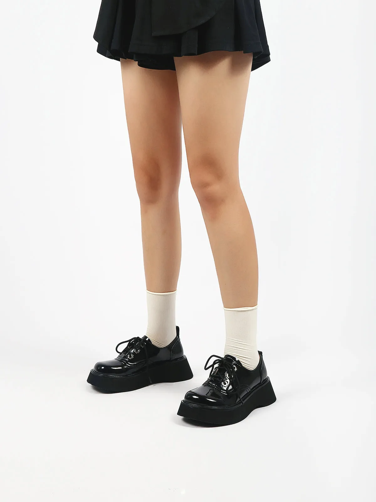 Platform Leather Oxford Black