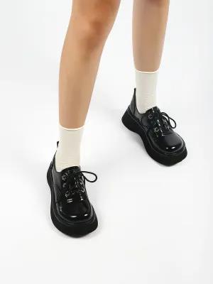 Platform Leather Oxford Black