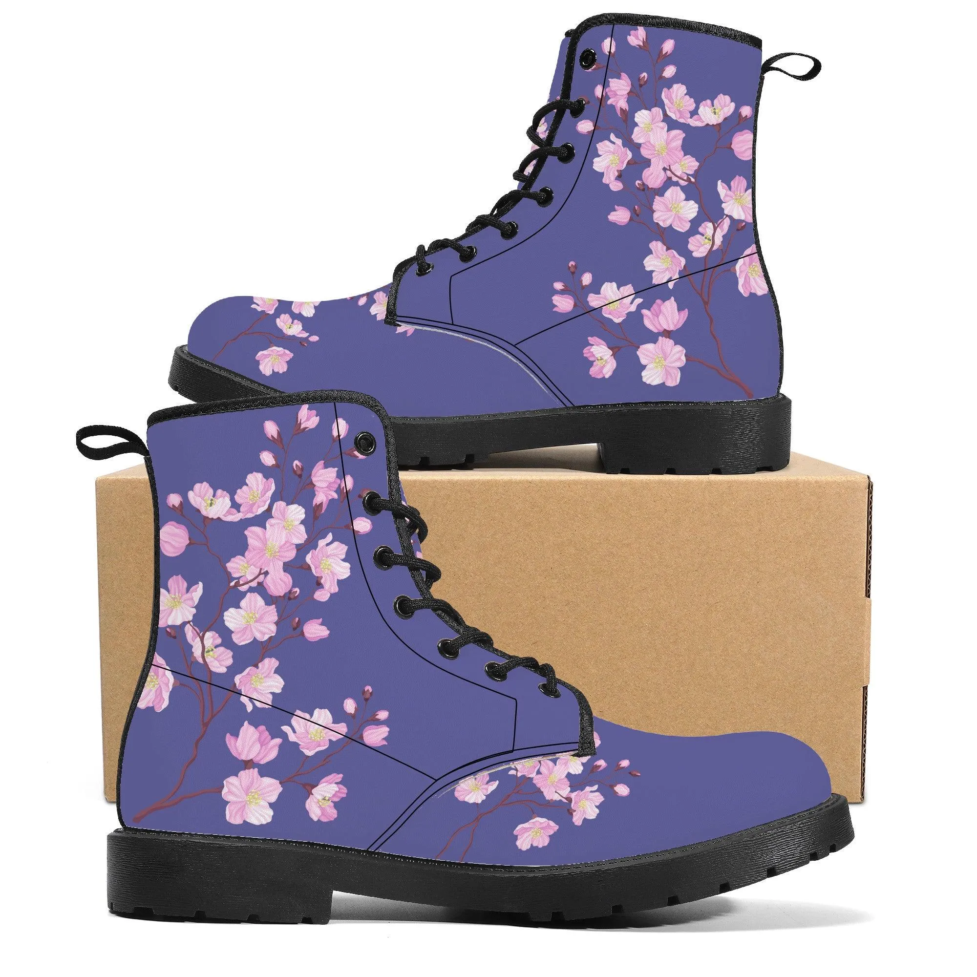 Plum Sakura Vegan Leather Boots Purple