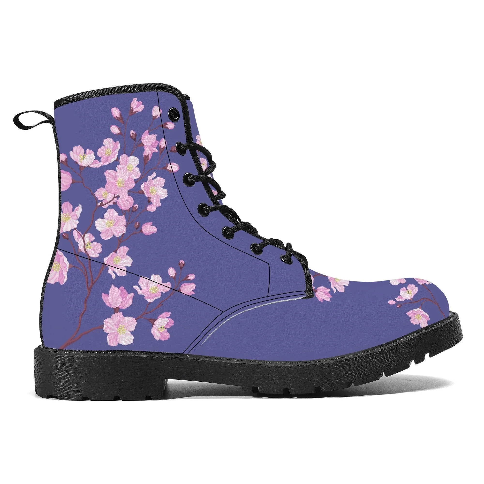 Plum Sakura Vegan Leather Boots Purple