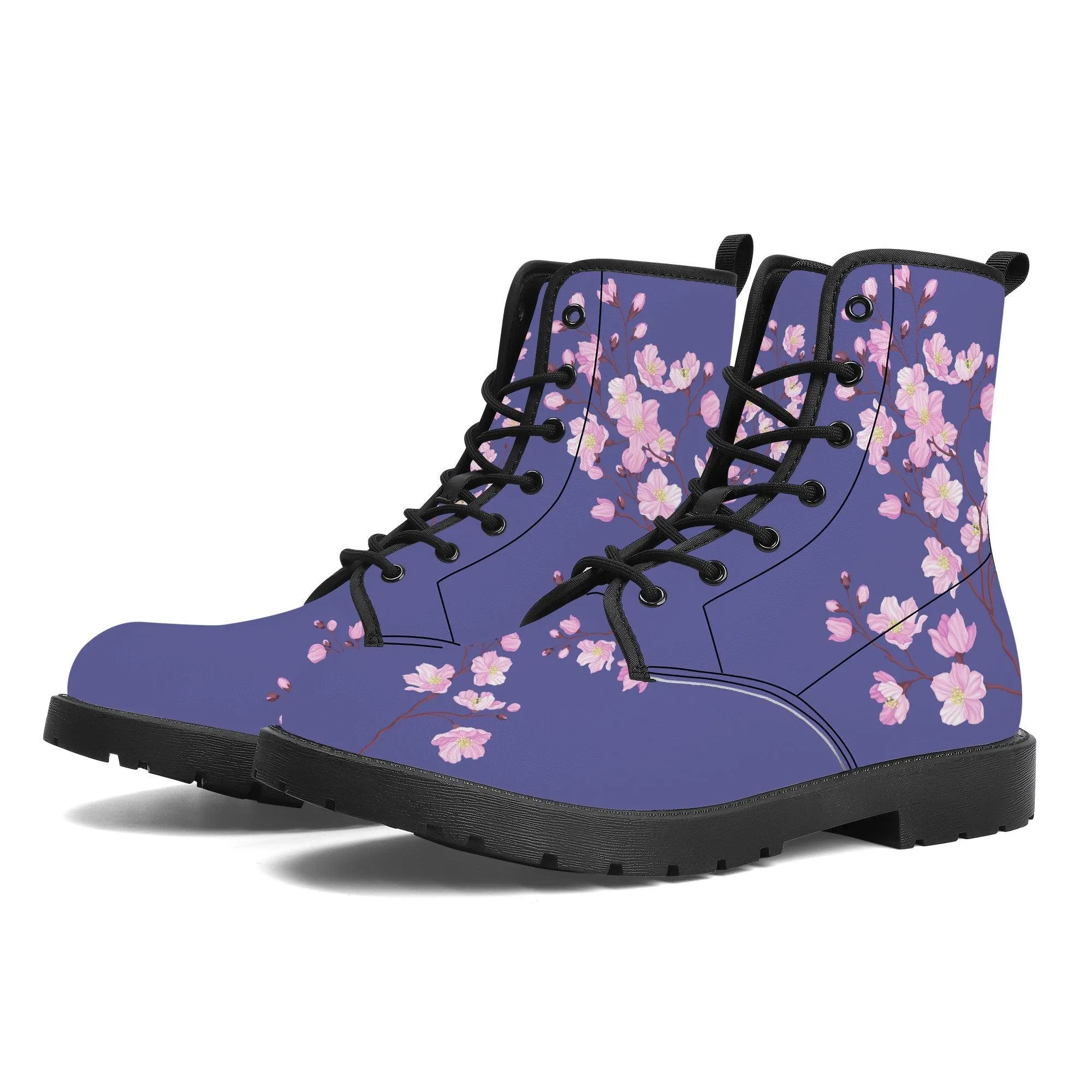 Plum Sakura Vegan Leather Boots Purple