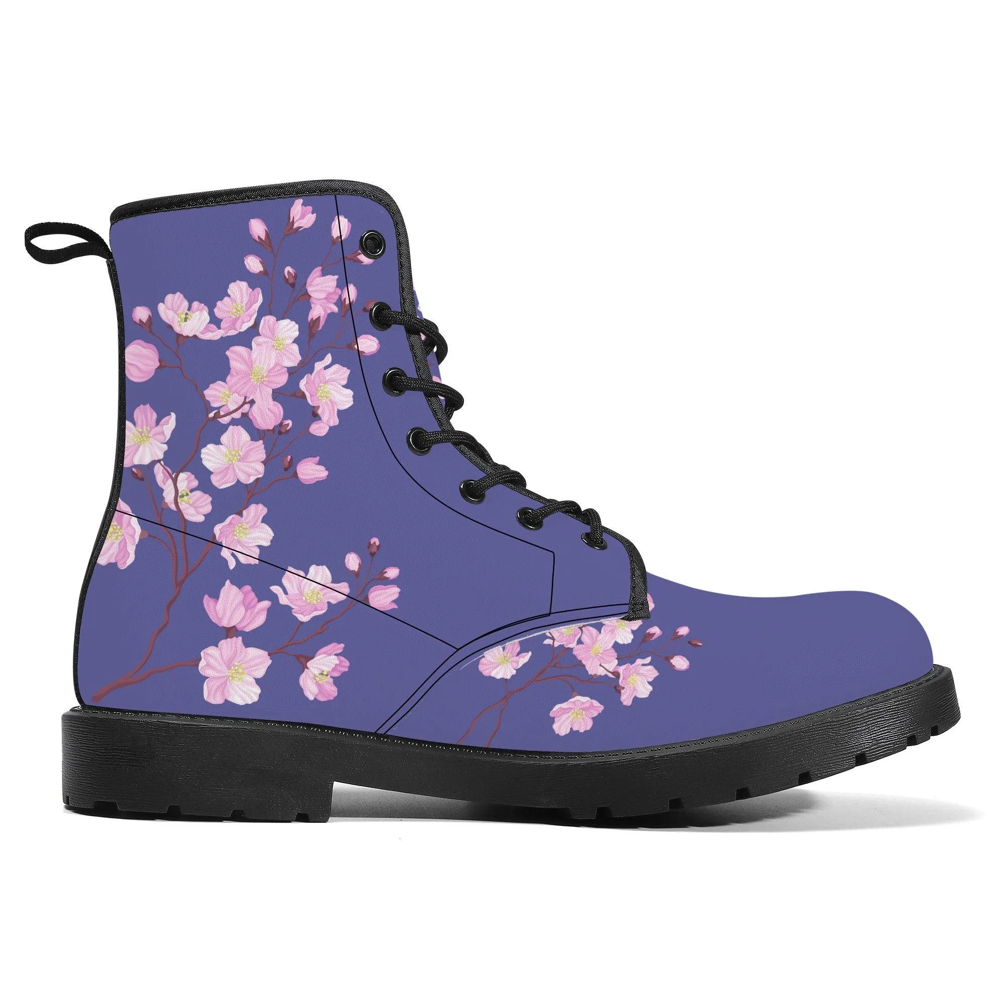 Plum Sakura Vegan Leather Boots Purple