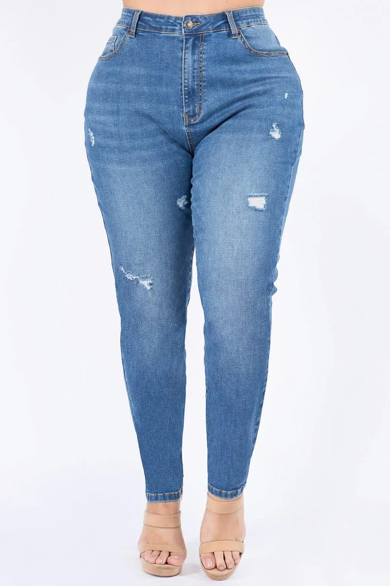 PLUS SIZE HIGH WAIST BASIC DISTRESSED JEANS