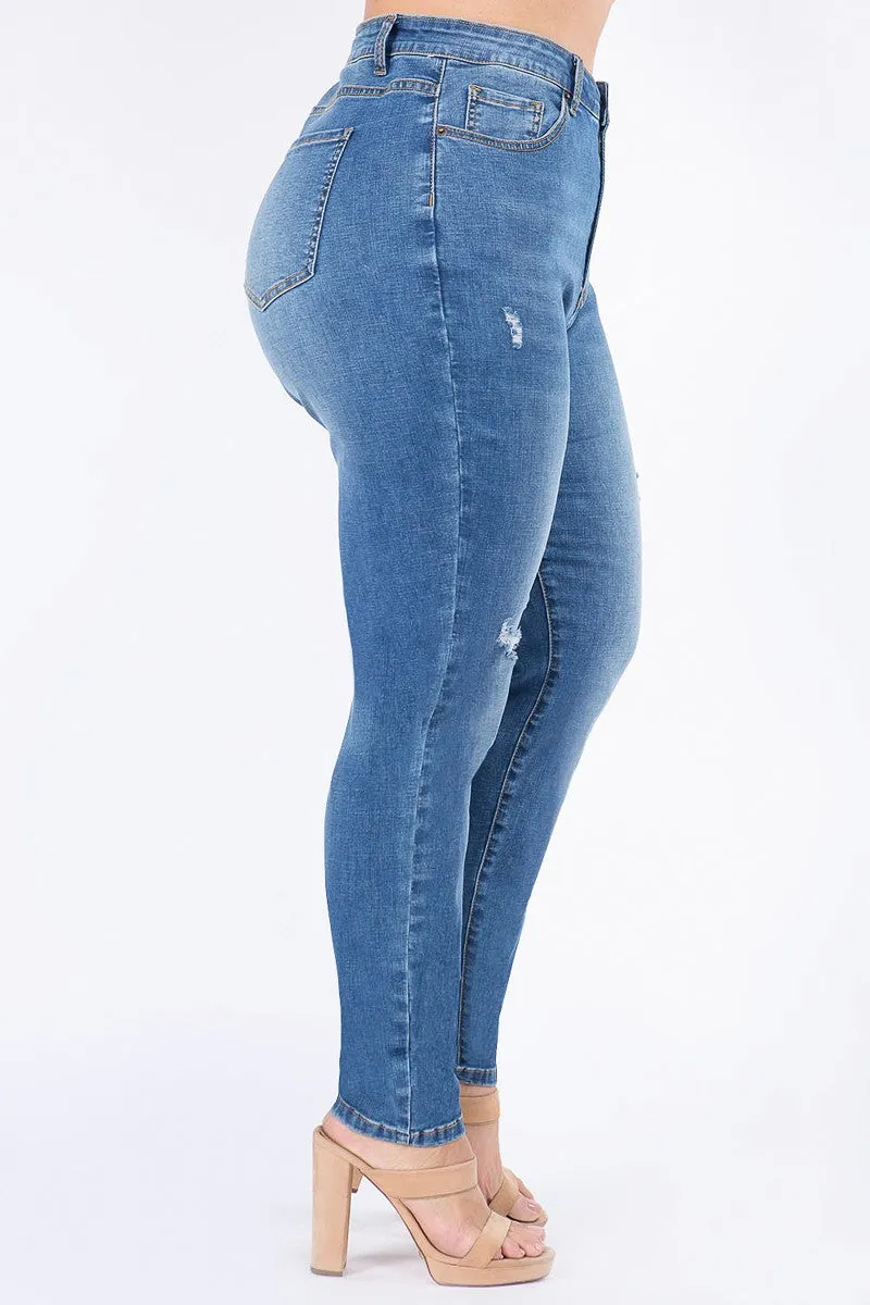 PLUS SIZE HIGH WAIST BASIC DISTRESSED JEANS