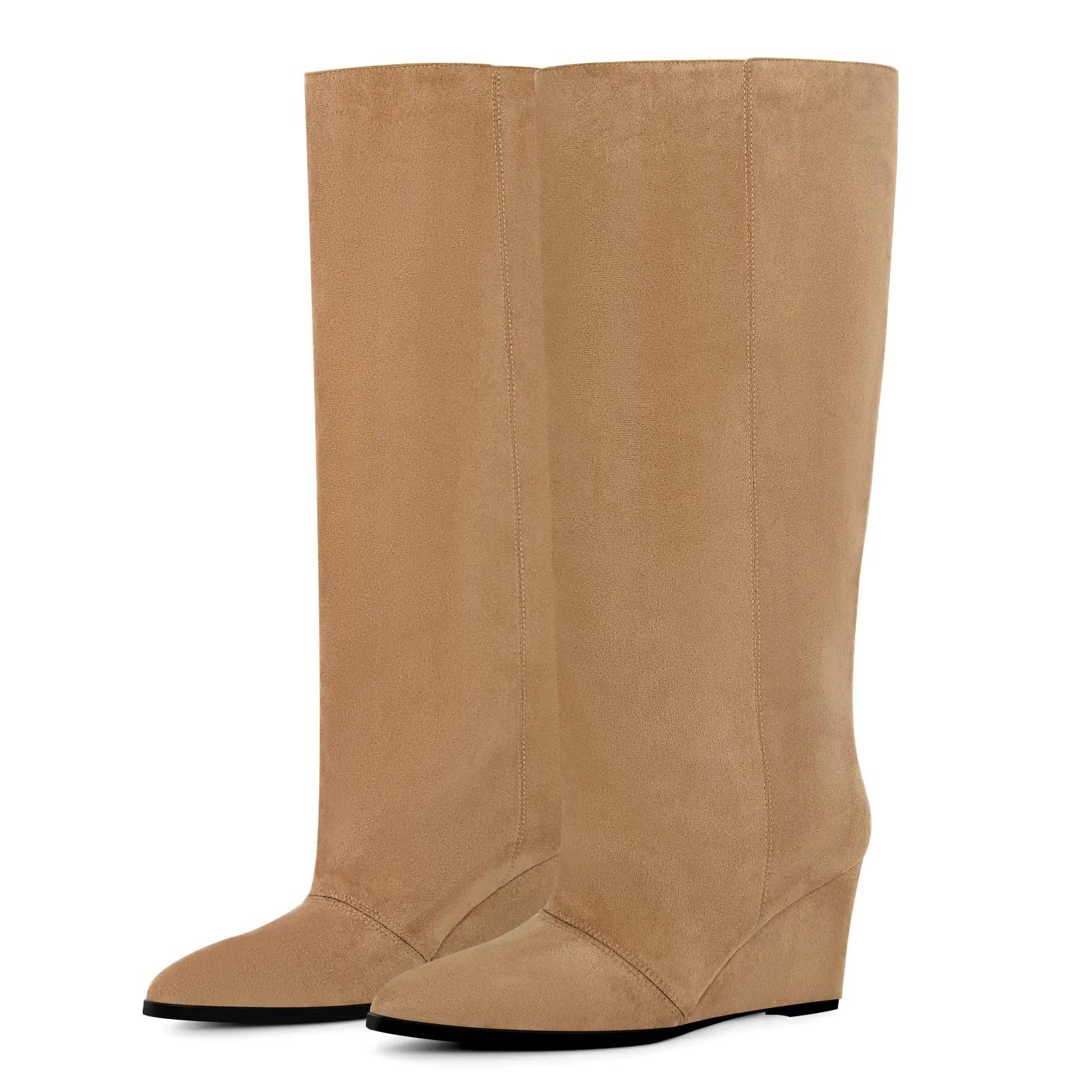 Pointed Toe Wedge Heel Knee High Boots