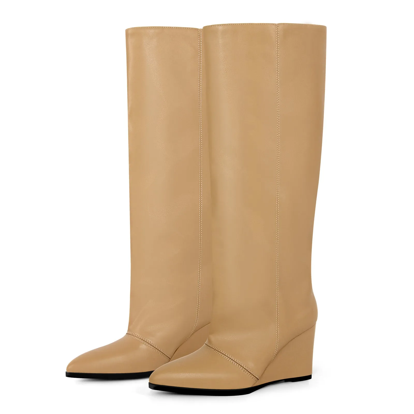 Pointed Toe Wedge Heel Knee High Boots