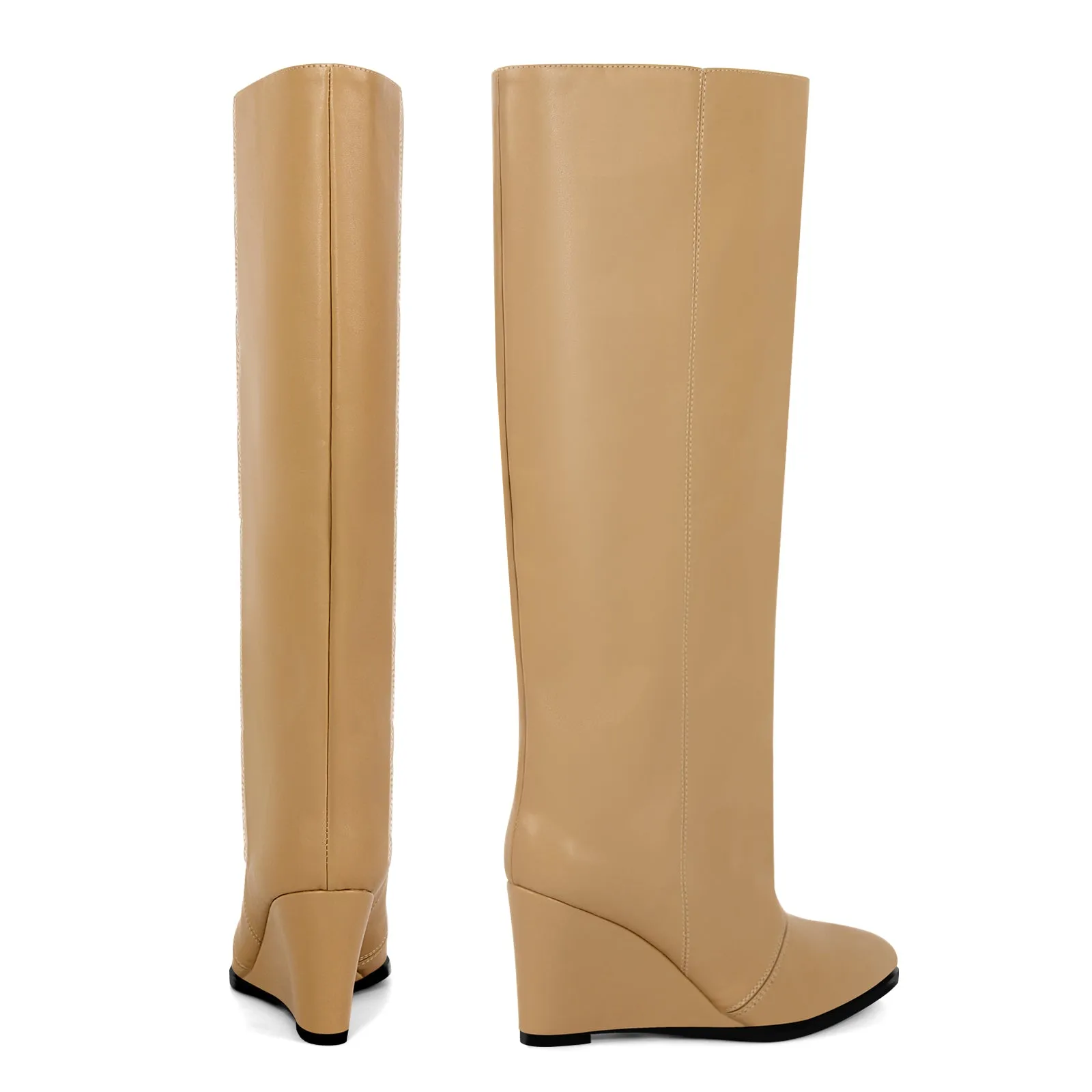Pointed Toe Wedge Heel Knee High Boots