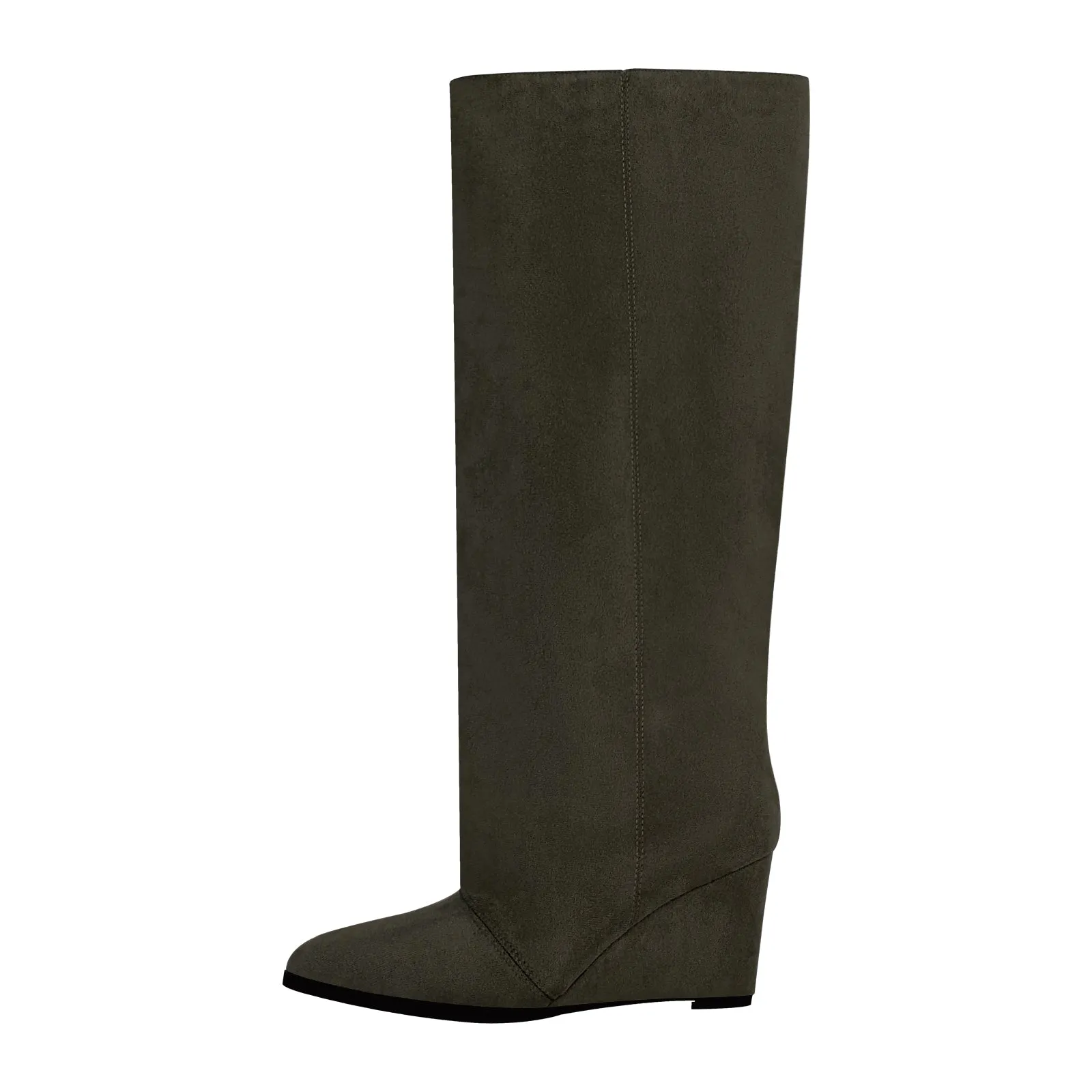Pointed Toe Wedge Heel Knee High Boots