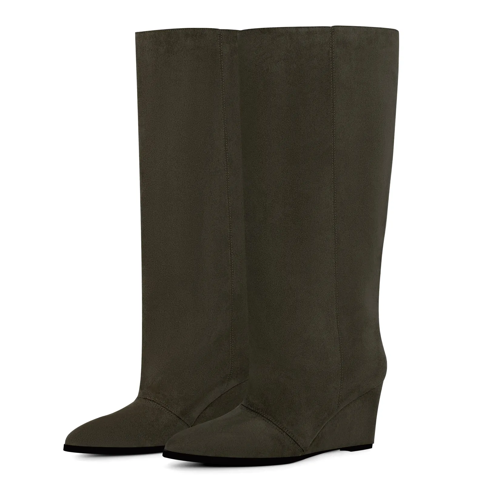 Pointed Toe Wedge Heel Knee High Boots