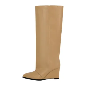 Pointed Toe Wedge Heel Knee High Boots