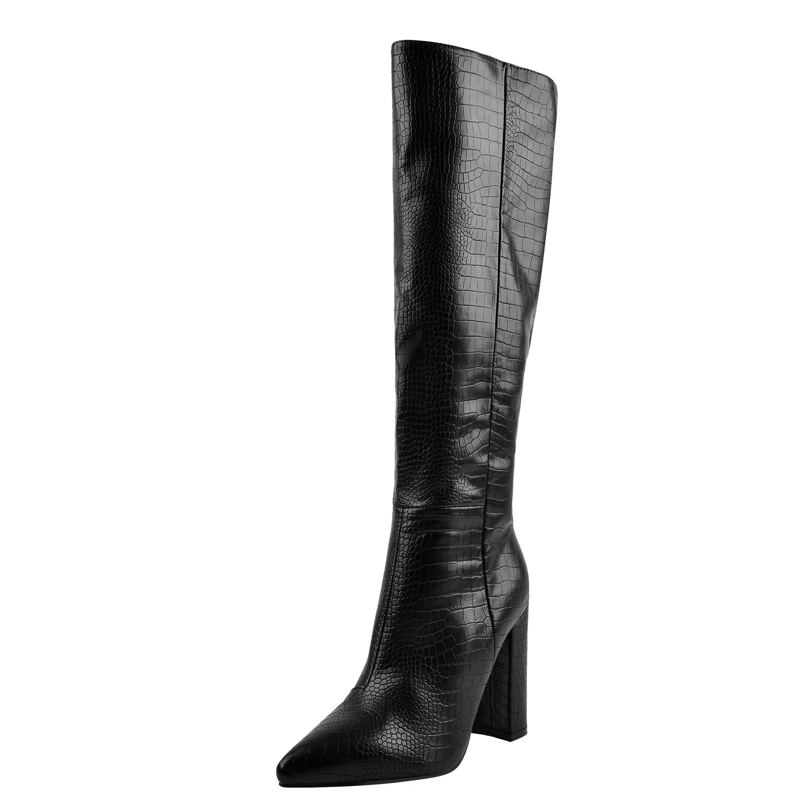 Pointed Toe Zipper Chunky Heel Boots