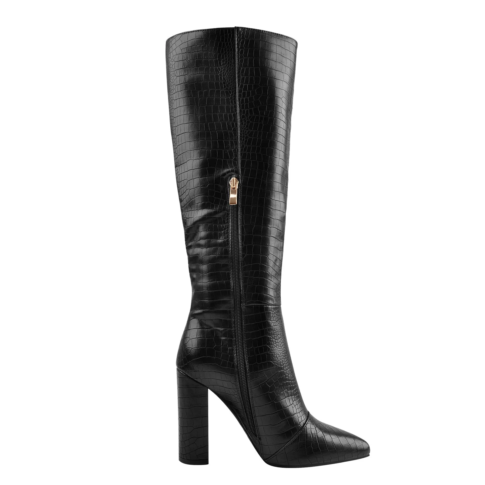 Pointed Toe Zipper Chunky Heel Boots