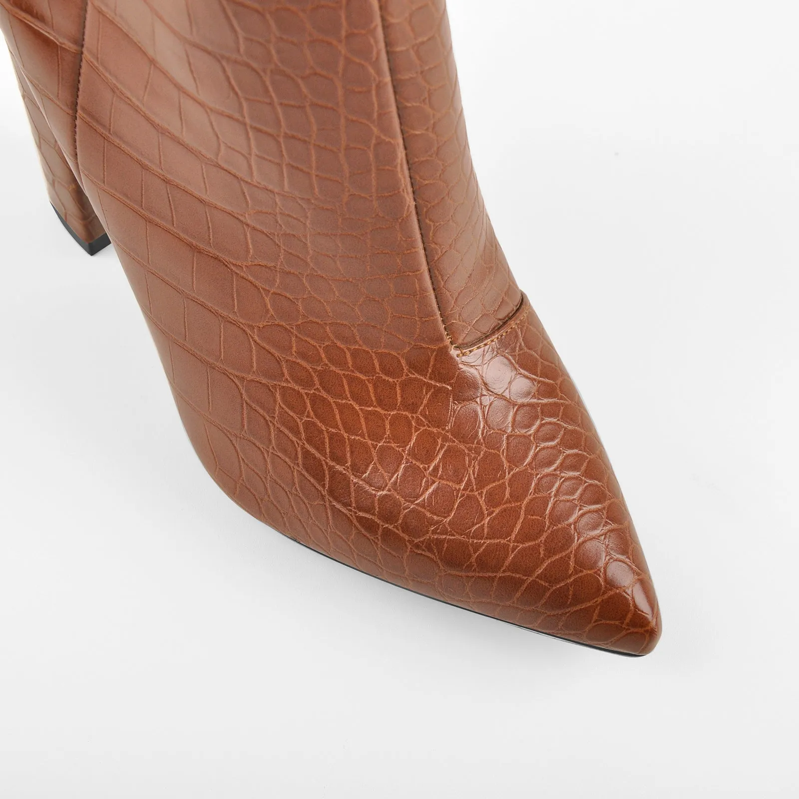 Pointed Toe Zipper Chunky Heel Boots