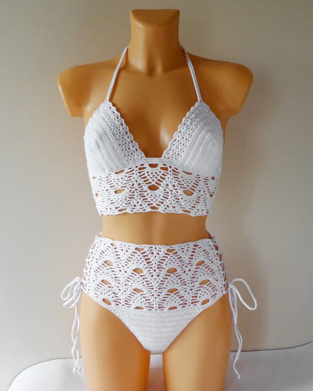 Rambutan Lace High Waisted Crochet Swimsuit