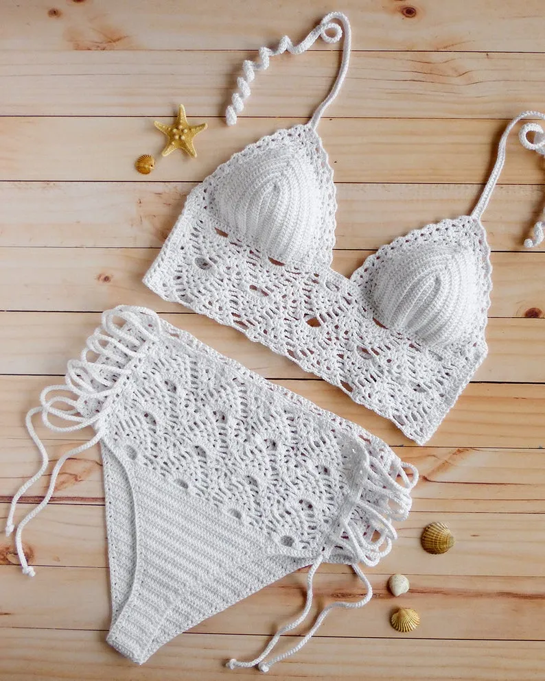 Rambutan Lace High Waisted Crochet Swimsuit