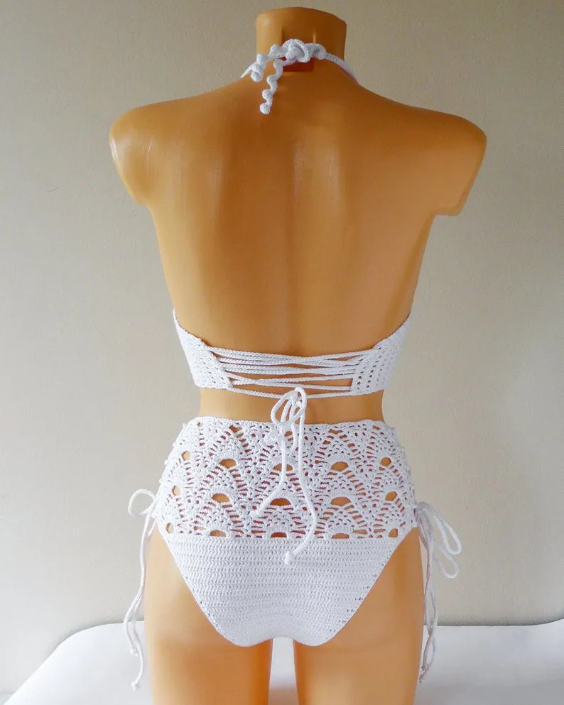 Rambutan Lace High Waisted Crochet Swimsuit