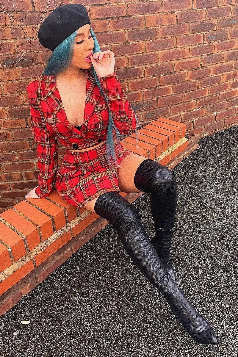 Red Tartan Crop Blazer Pleated Skirt Co-Ord - Holly