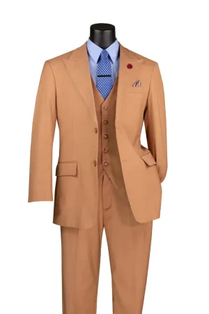 Regular Fit 3 Piece Suit with Vest and Adjustable Waist Band Pants Light Amber V2RK-4