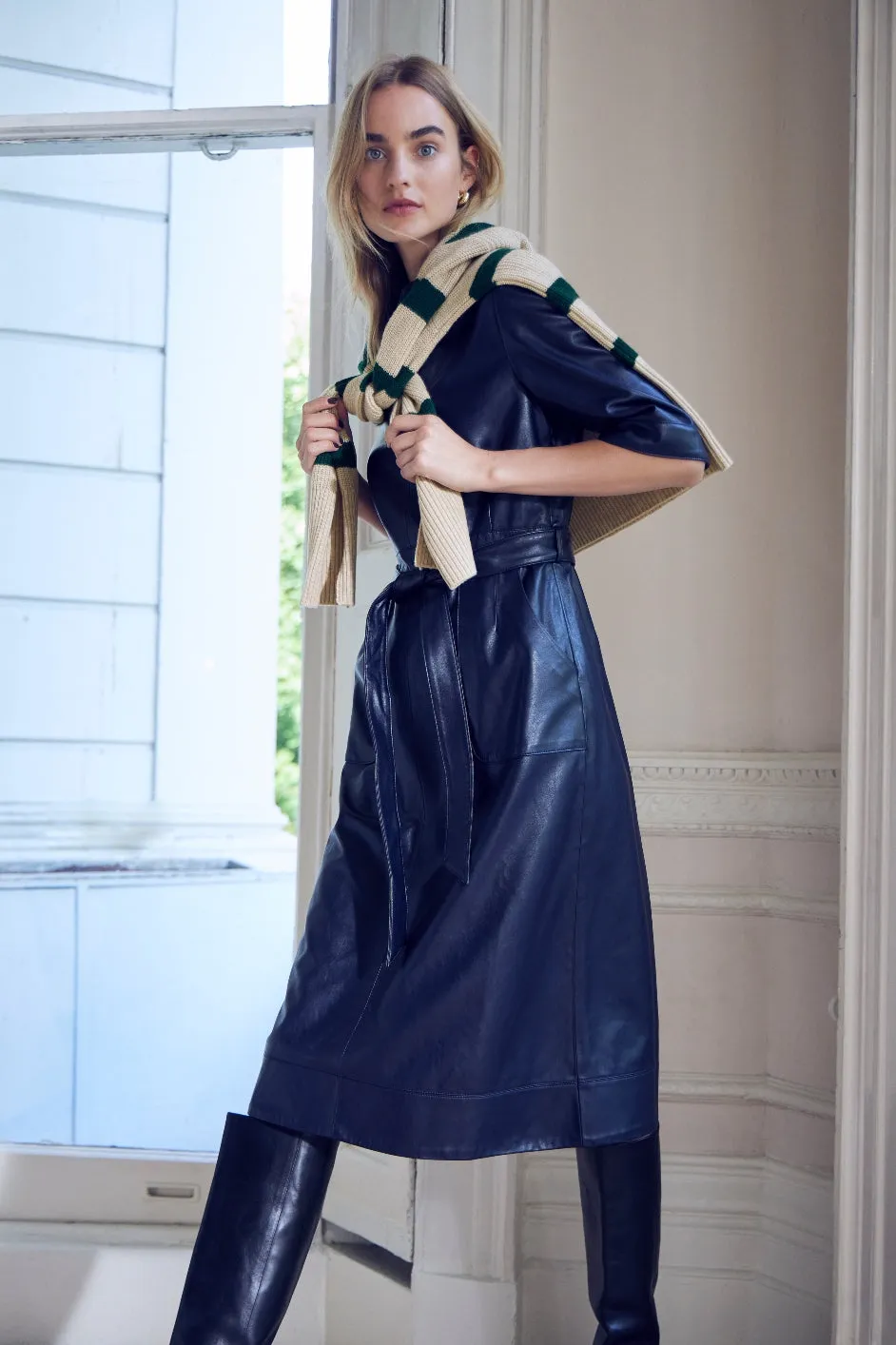 Remi Faux Leather Dress - Blue/Black