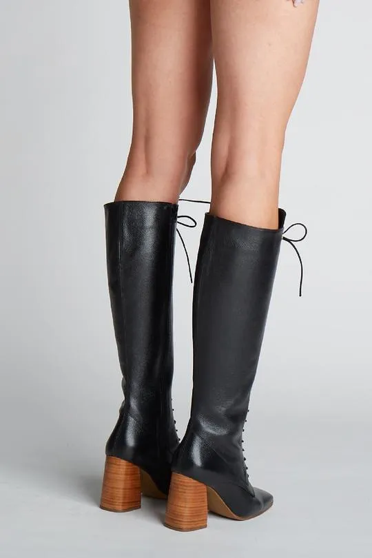 Renaissance Heeled Combat Boots Black Leather