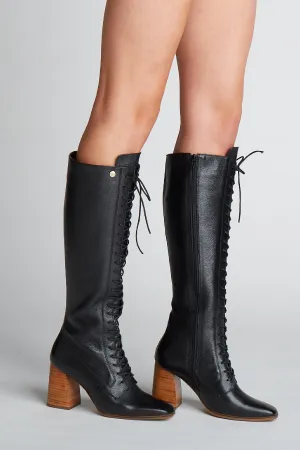 Renaissance Heeled Combat Boots Black Leather