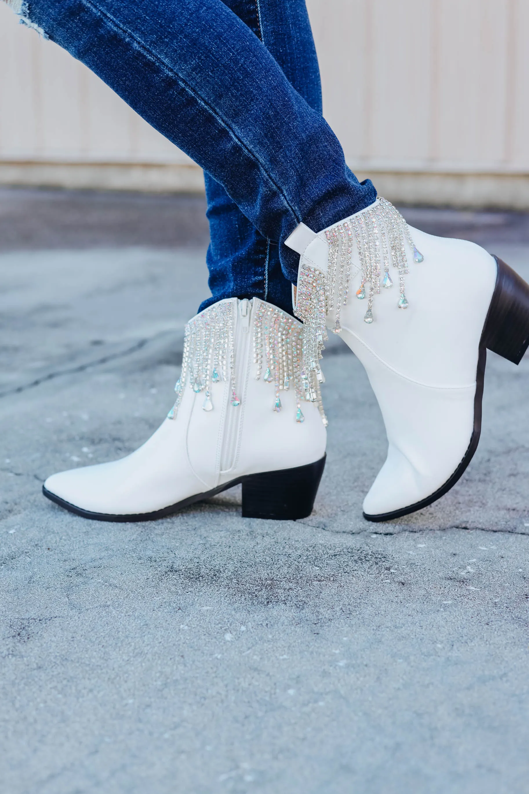 Rhinestone Cowgirl Boots - AB White