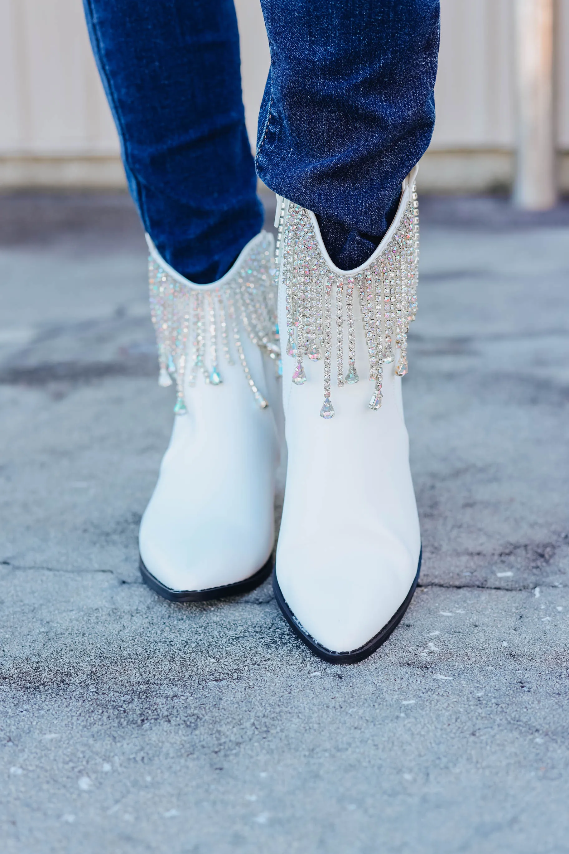 Rhinestone Cowgirl Boots - AB White
