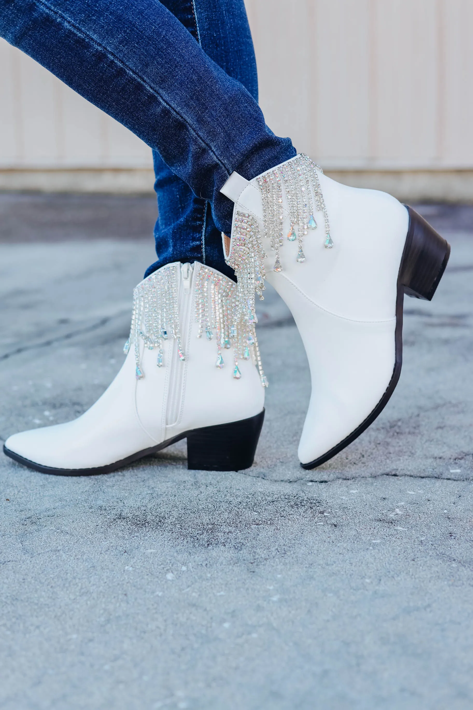 Rhinestone Cowgirl Boots - AB White