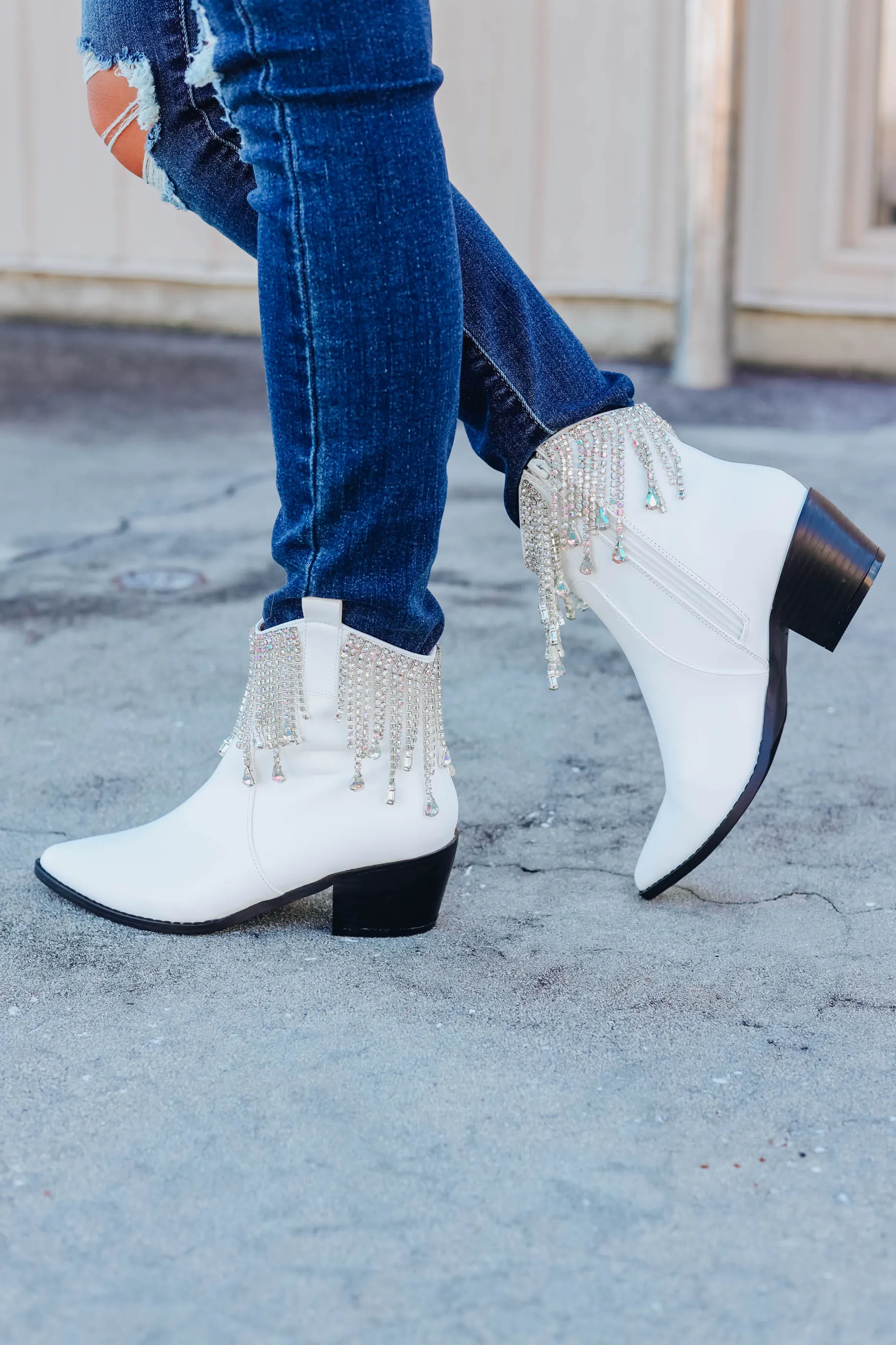 Rhinestone Cowgirl Boots - AB White