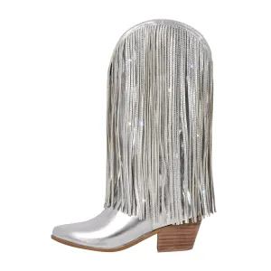 Rhinestone Fringe Mid-calf Western Boots