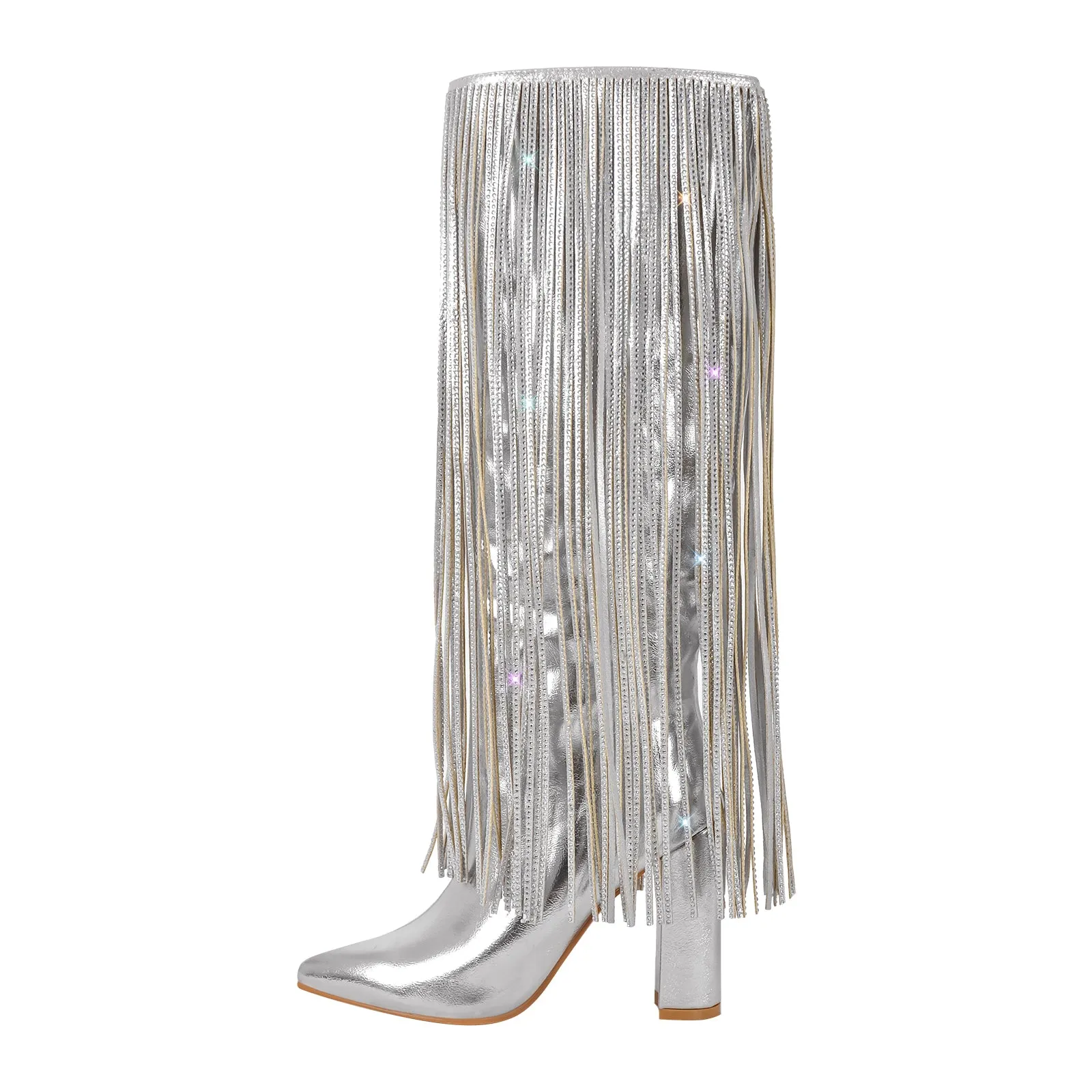 Rhinestone Fringe Mid-calf Western Boots