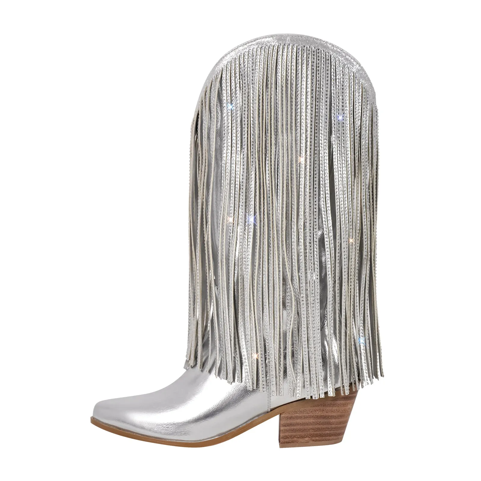 Rhinestone Fringe Mid-calf Western Boots