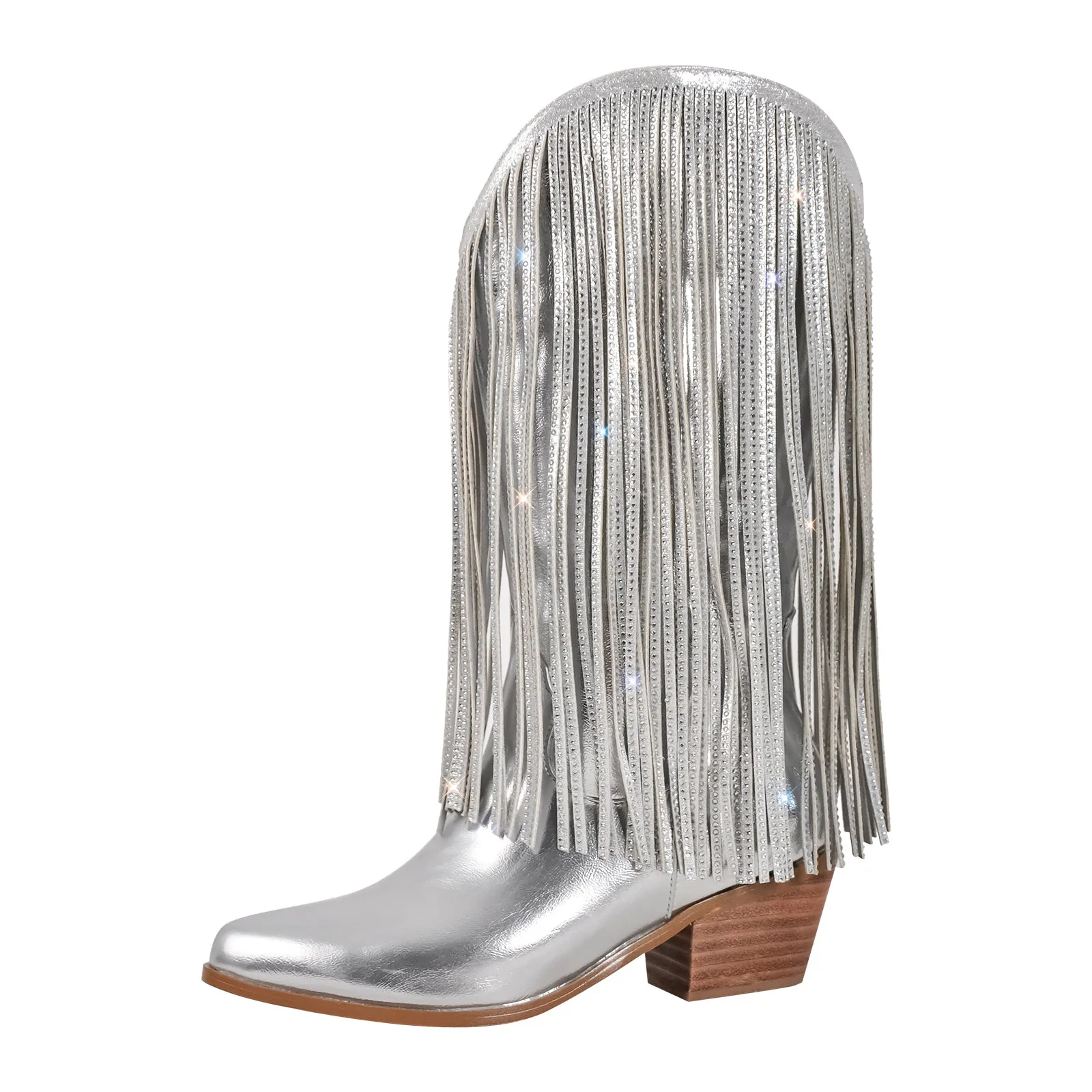 Rhinestone Fringe Mid-calf Western Boots